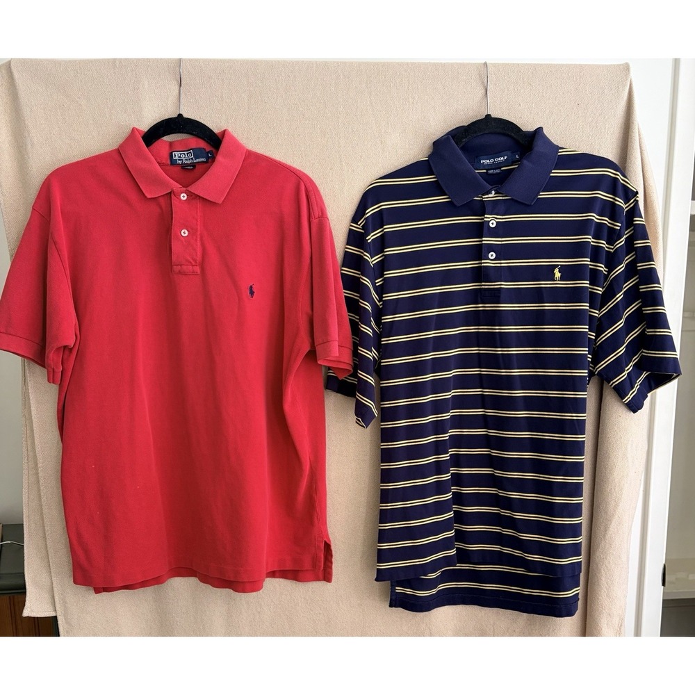 Polo Ralph Lauren Men's Red+Polo Golf Navy Short Sleeve Polo Shirt Bundle Size L